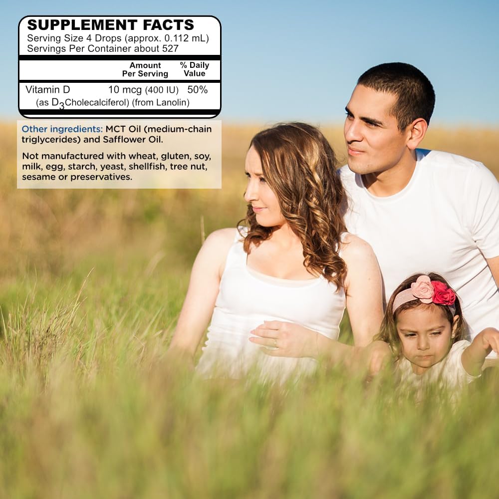 Kids Vitamin D Drops - 2 oz Liquid D3 | Pure Vit D3 Supplement - Supports Immune System & Bone Health - For Toddlers, Children