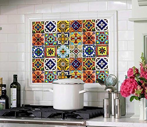 Tile Stickers Mexican Spanish 24pc 4-1/4in Peel and Stick for Kitchen and Bath Tr001-4Q