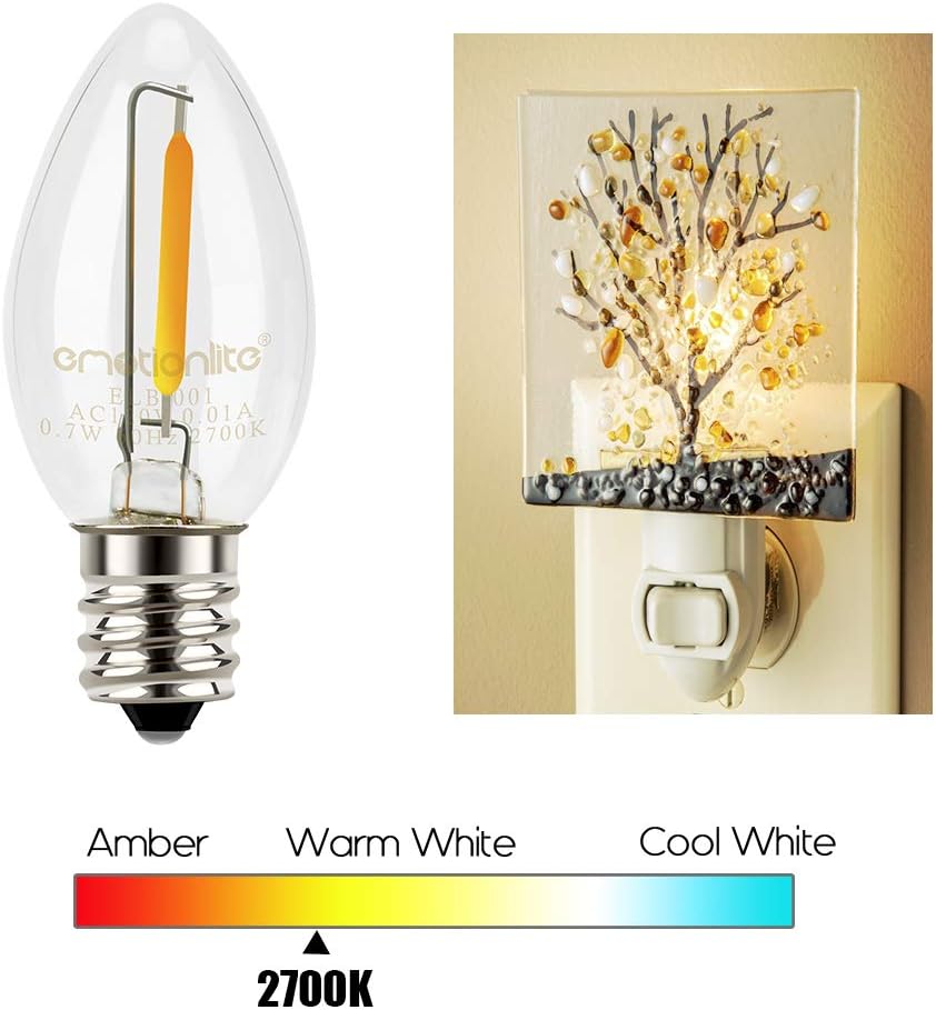 Emotionlite C7 LED Candelabra Bulbs, E12 Base, Warm White 2700K, 4 Pack | lear LED chandelier bulbs, 4W/5W/6W/7W incandescent equivalent with E12 candelabra base