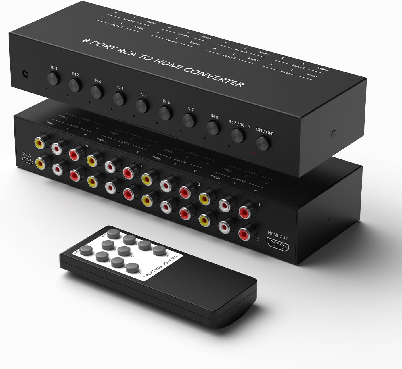 4Port AV to HDMI Converter, 4Port AV to HDMI Switcher with IR Remote