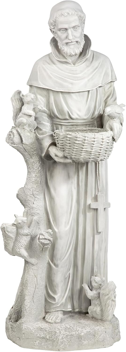Design Toscano Francis of Assisi Blessing Religious Garden Decor Statue with Bird Bath Feeder, 19 inches Tall, Cast Stone Resin, Gray Stone Finish