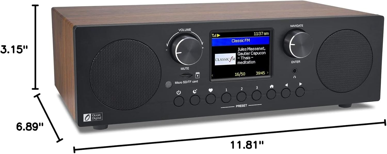 Ocean Digital WR-800 FM Wi-Fi Internet Radio Stereo Speakers Micro SD Line Out Aux in 30