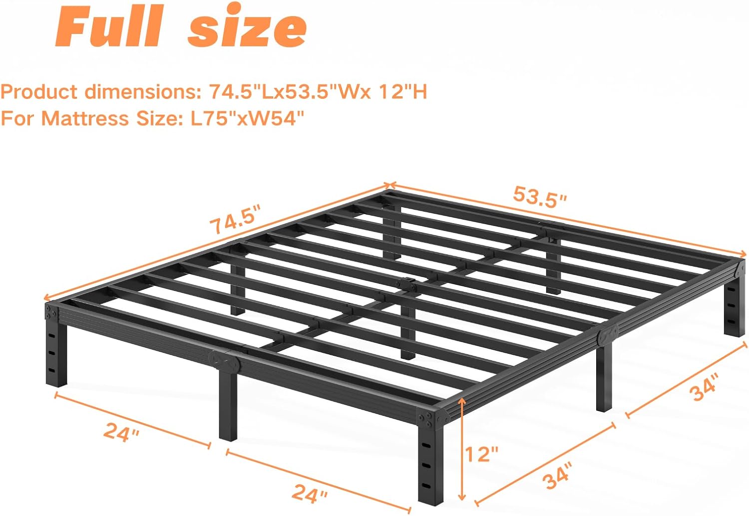 Heavy Duty Platform 14 Inch Full Bed Frame with Storage, Black