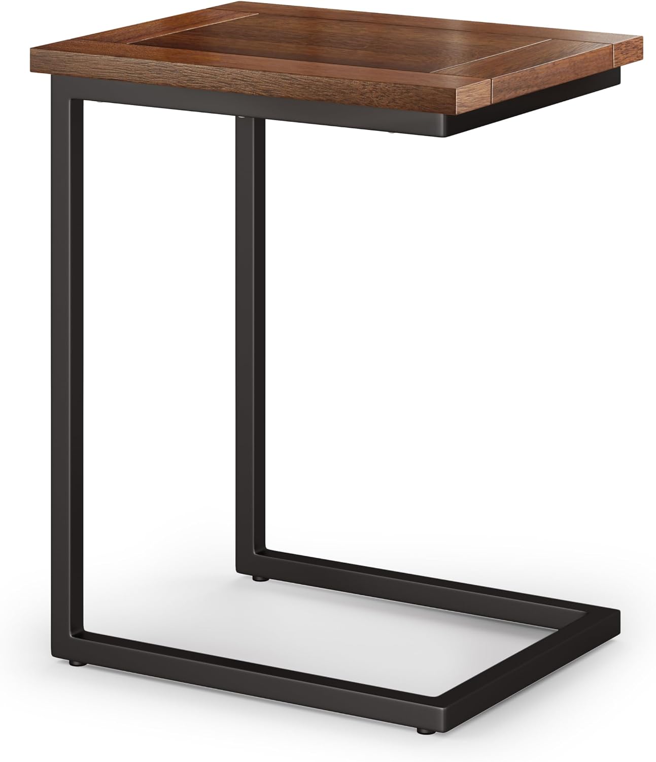 SIMPLIHOME Skyler 18" Wide Solid Wood C-Side End Table in Dark Cognac Brown | Industrial slide-under accent table with open frame, assembled; perfect for living rooms as a side table or sofa table.