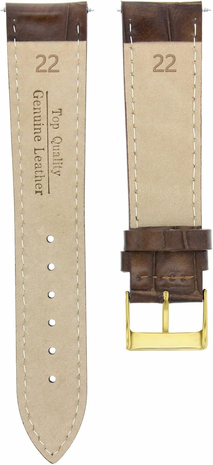 Ewatchparts 22mm Leather Watch Band Strap Compatible With Invicta Russian Diver Dark Brown With Gold Buckle