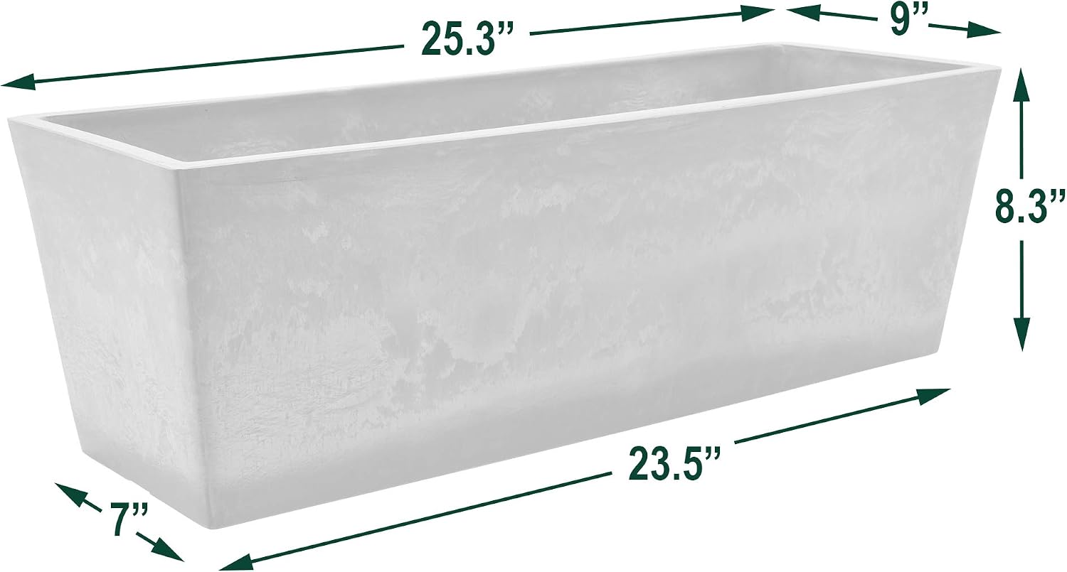 Arcadia Garden Products PSW U45CT Plastic/Stone/Wood Composite Simplicity Window Box, No Drainage Hole (Drillable), 17.5" x 7" x 6", Cement Color