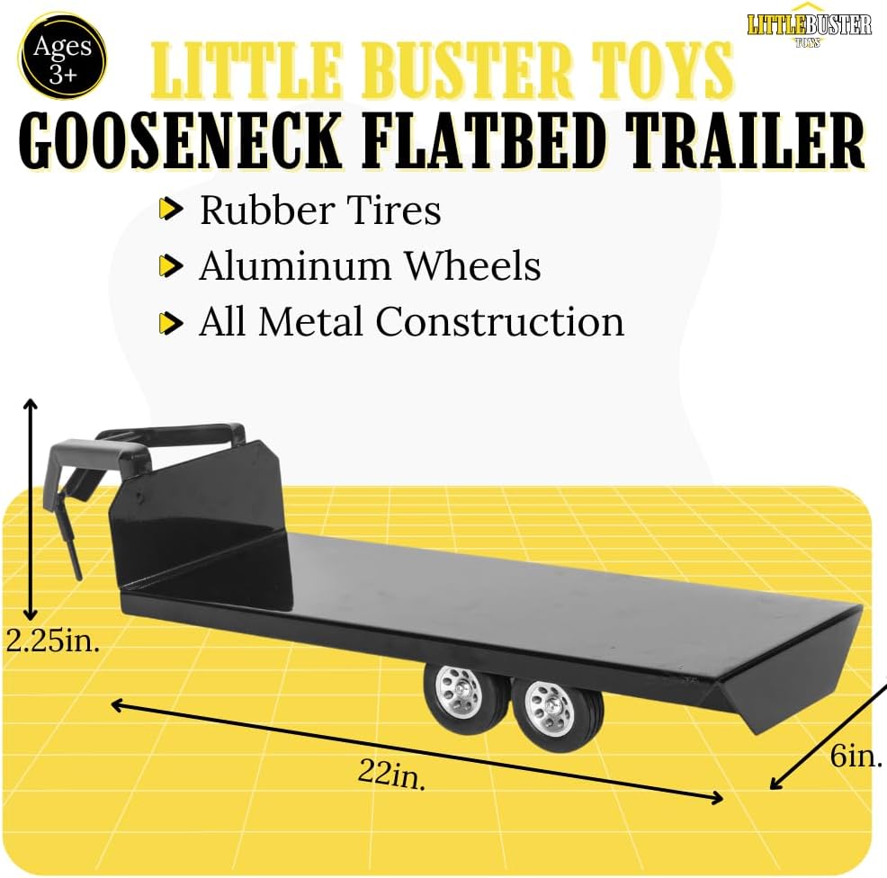 Little Buster Toys Gooseneck Flatbed Trailer – All-Metal 1:16 Scale Black Ranch Hauling Accessory for Farm Displays