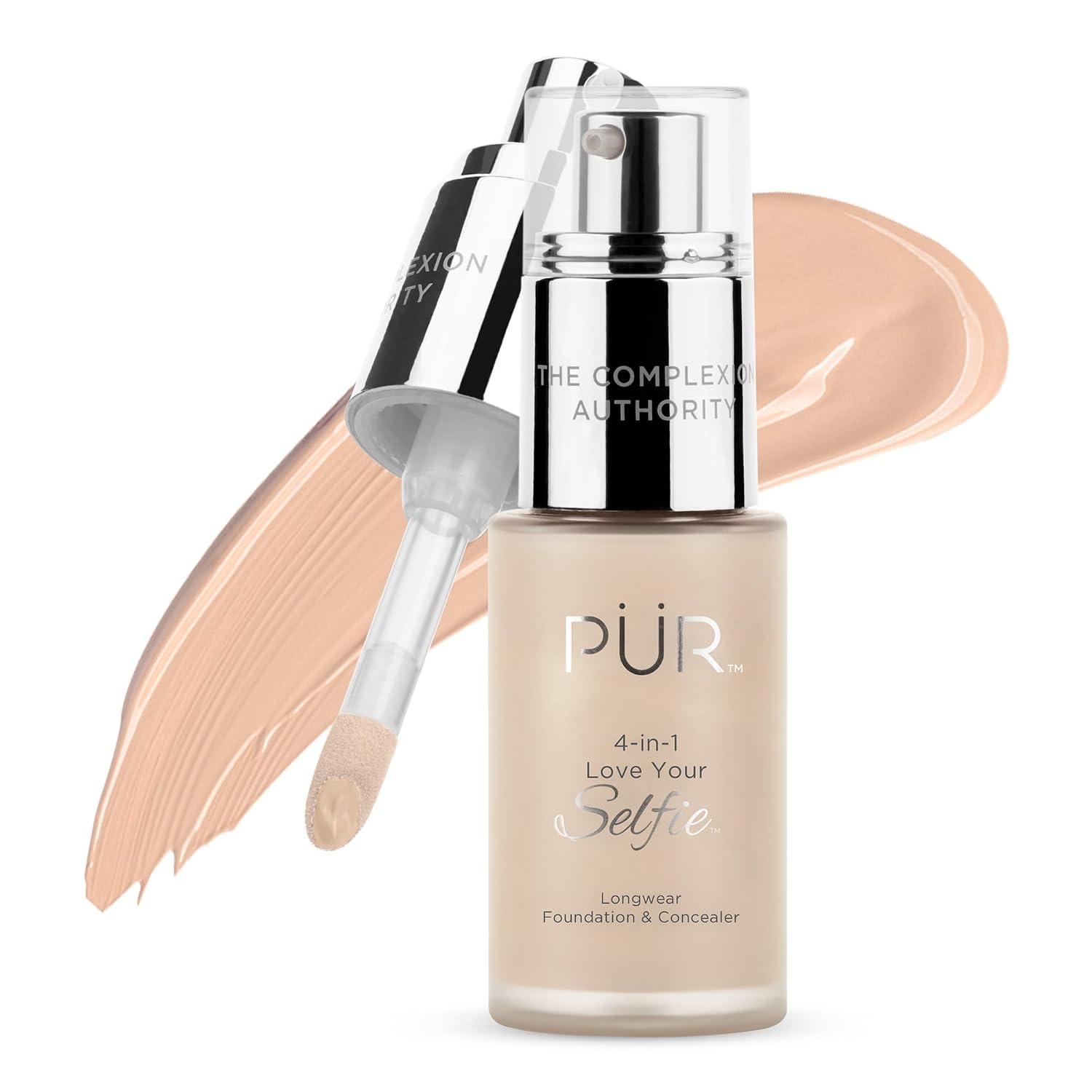 PÜR MINERALS 4-in-1 Love Your Selfie Foundation & Concealer - Longwear Medium-to-Full Coverage Liquid Makeup Foundation with Hydrating Blend for Refined-Looking, Natural Beauty Glow & Skin Texture