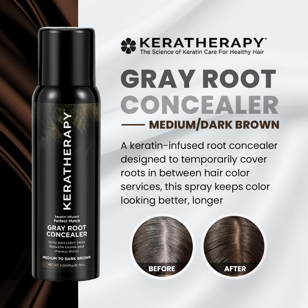 Keratherapy Keratin Infused Perfect Match Gray Root Concealer Spray, Dark Brown, 3 oz