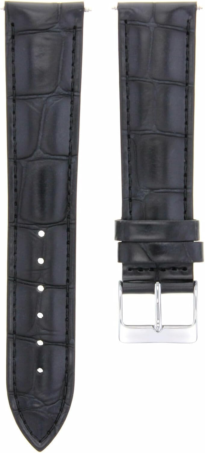 Ewatchparts 22mm Black Leather Replacement Watch Strap Silver Buckle Compatible With Invicta Signature Two