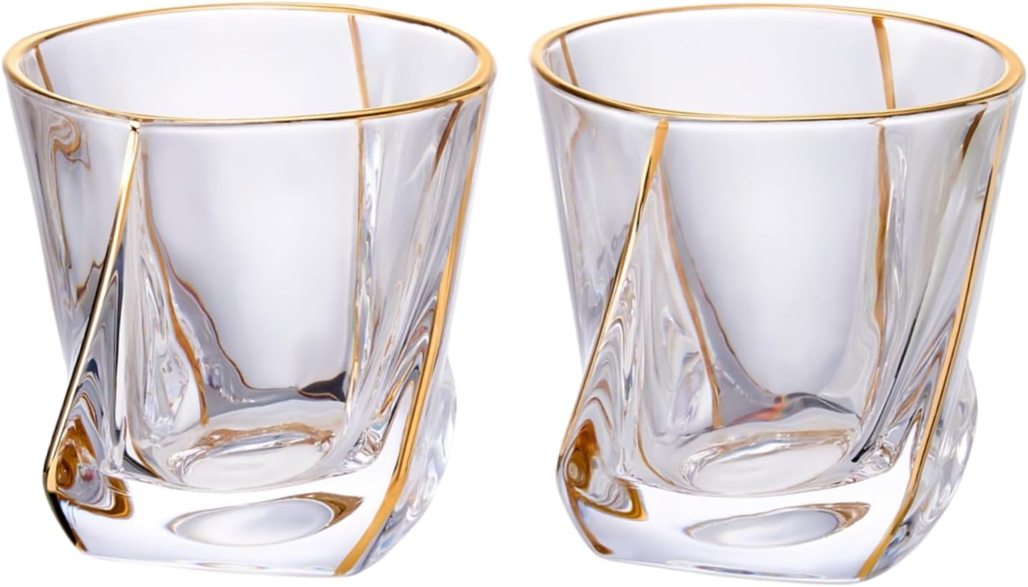 GLASKEY 12 oz Storm Japanese Whiskey Glasses Set of 4, Unique Cognac Glasses, Heavy Thick Bottom Bar Glass for Scotch Bourbon Rum Gin Water Cocktail,Gifts Men Gifts Ideas