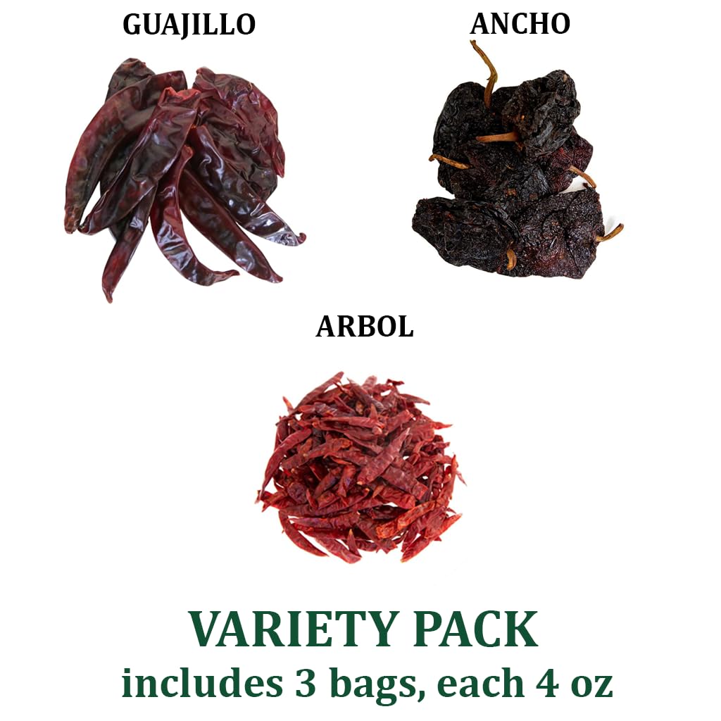 3 Pack Dried Chile Peppers Guajillo Ancho Arbol