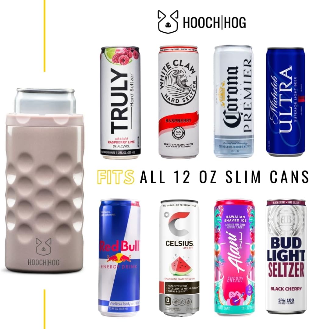 Hooch|Hog Slim Can Cooler Stainless Steel for 12 oz. Skinny Cans | 3x Insulated Beer Can Holder for Michelob Ultra, White Claw