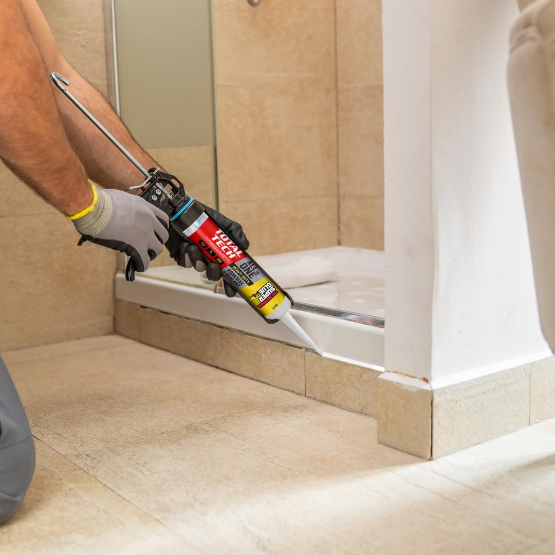 Total Tech, White, 9.8oz Cartridges, Heavy-Duty Construction Adhesive & Sealant Caulk, Flexible, All-Weather, Watertight, UV-Resistant, High Strength, Instant Grab, Ideal for Pools, Bathtubs