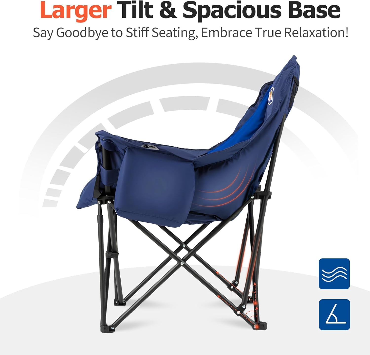Overmont Oversized XL Camping Chair for Adults - 500lbs Support Heavy-Duty Padded Folding Chair with Side Pocket Cup Holder Cooling Bag for Outdoor Sports Garden Beach Fishing Lawn Black