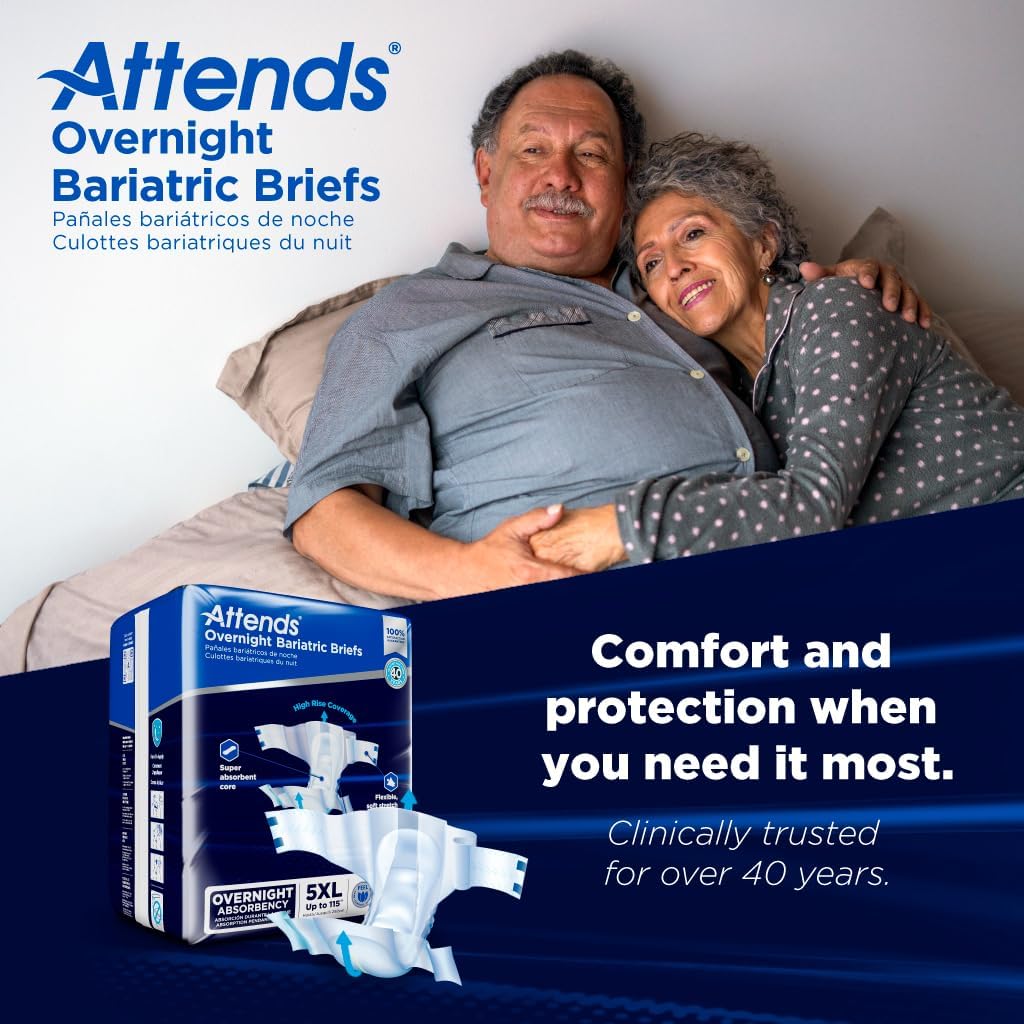Attends Bariatric Incontinence Disposable Briefs, XX-Large, 63"-70" Waist with Tab Closures, Ultimate Absorbency, Dry-Lock Containment Core and ConfidenceCuff Leakage Protection, 2XL 48ct Case