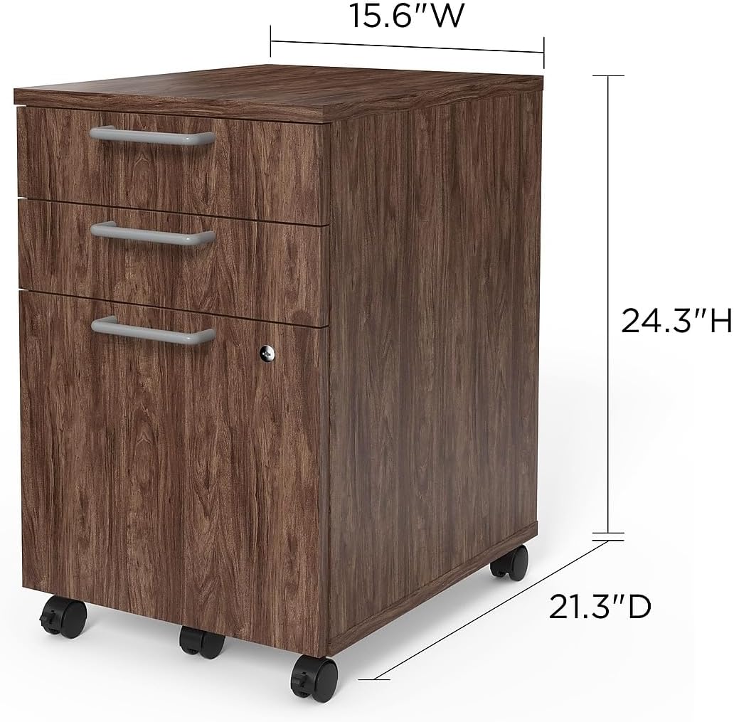 Union & Scale Staples Essentials 3-Drawer Vertical File Cabinet, Letter & Legal Size Documents, Lockable & Mobile, 21.3" D x 15.6" W x 24.3" H, Natural