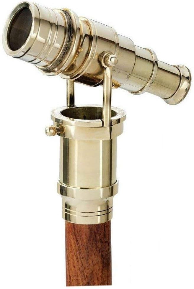 Victorian Walking Cane with Telescope Brass Handle Foldable Nautical Wooden Walking Stick Ideal Unisex
