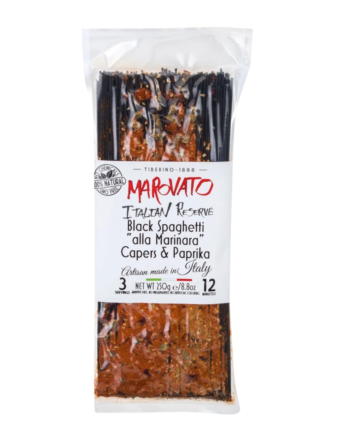 Tiberino Italian One-Pot Meal - Black Spaghetti w/Squid Ink, Capers and Paprika
