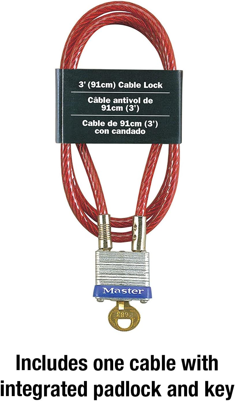 Master Lock 719D Steel Cable with Integrated Outdoor Padlock with Key, 1 Pack