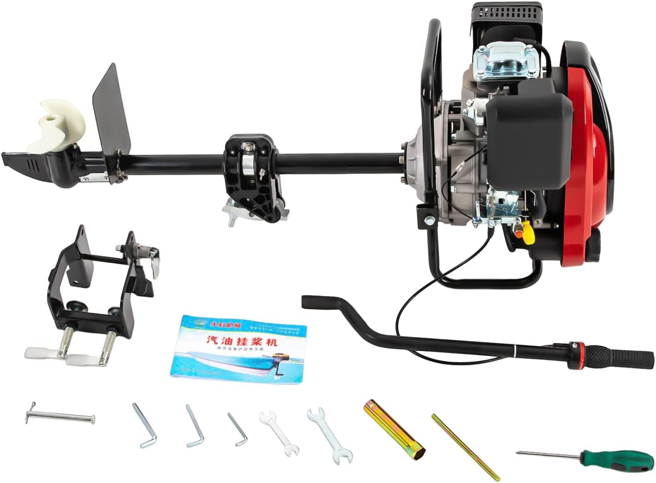Outboard Boat Motor Air Cooled Gas Outboard Engine 360° Steering Pull Start Saltwater Outboard Boat Motor Fishing Boat Engine