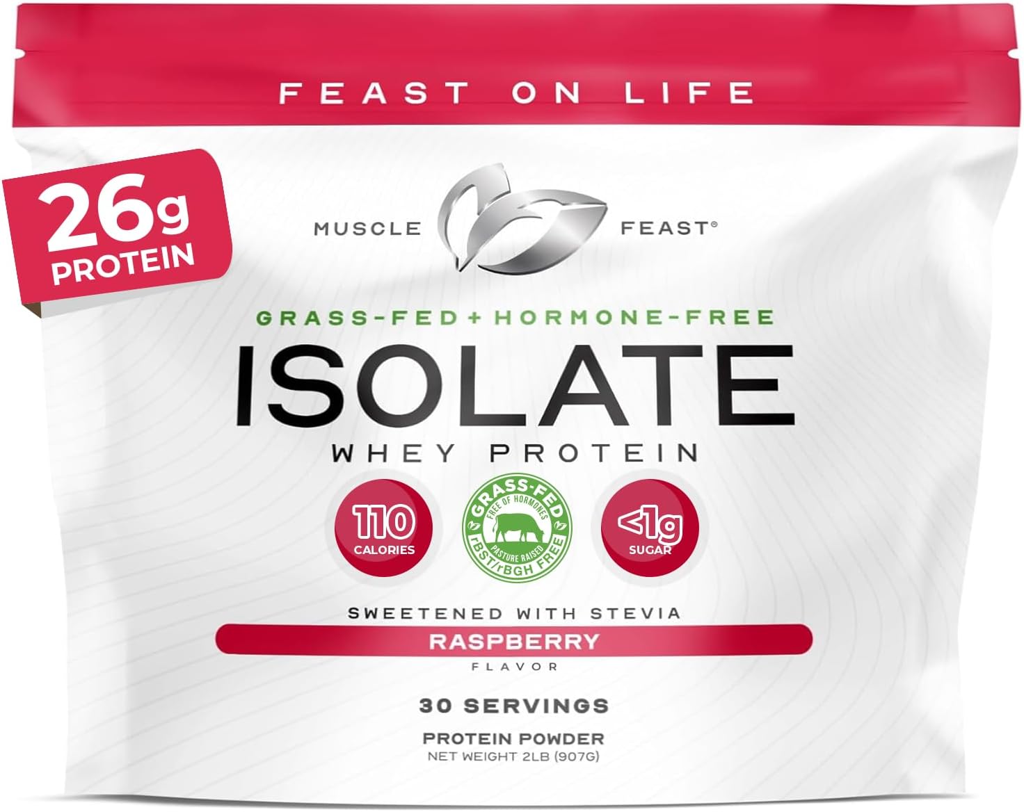 Muscle Feast Grass-Fed Whey Protein Isolate Powder, Chocolate (2lb) | All Natural Hormone Free Pasture Raised, Whey Isolate Protein for Men & Women, Clean, Non-GMO, Delicious Isolate Protein