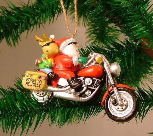 Cape Shore Santa and Reindeer Riding a Harley Motorcycle Ornament