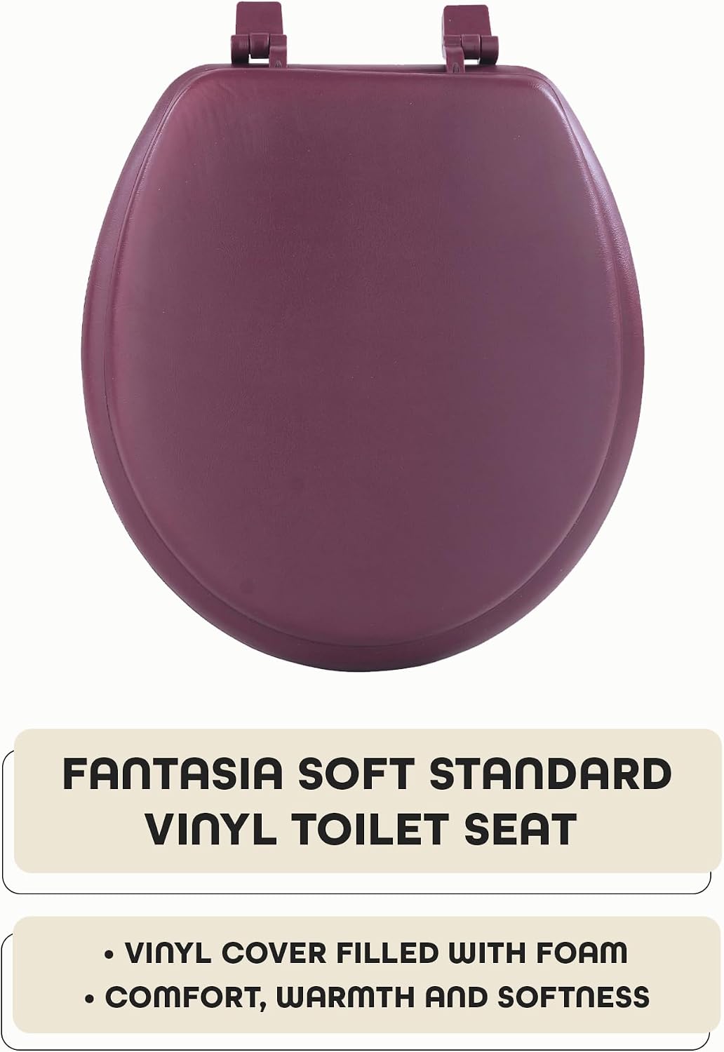 Soft Elongated Vinyl Toilet Seat, Black - 19 Inch Soft Vinyl Cover with Comfort Foam Cushioning - Fits All Elongated Size Fixtures - Easy to Install Fantasia by Achim Home Decor
