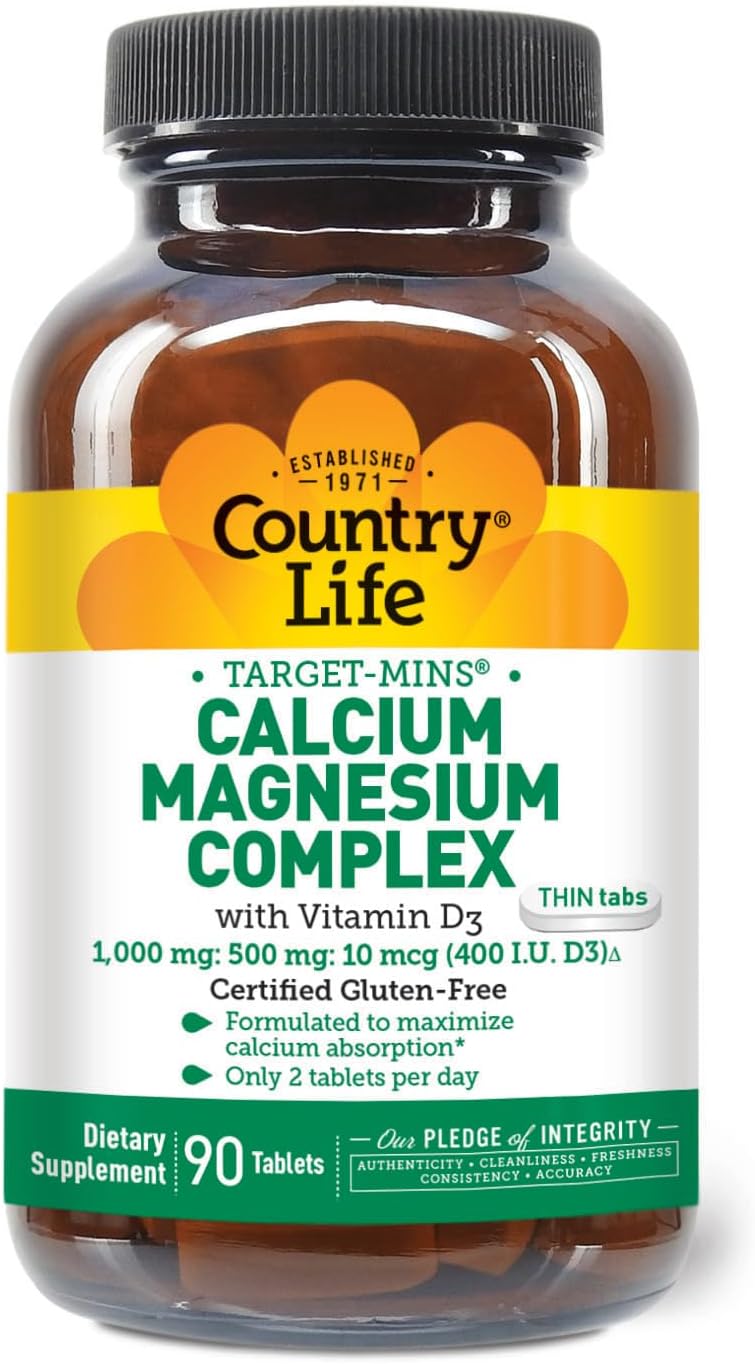 Country Life Target-Mins Calcium Magnesium with Vitamin D, 240 Capsules | 1,000 mg calcium, 500 mg magnesium and 10 mcg vitamin D per serving for bone health and calcium absorption