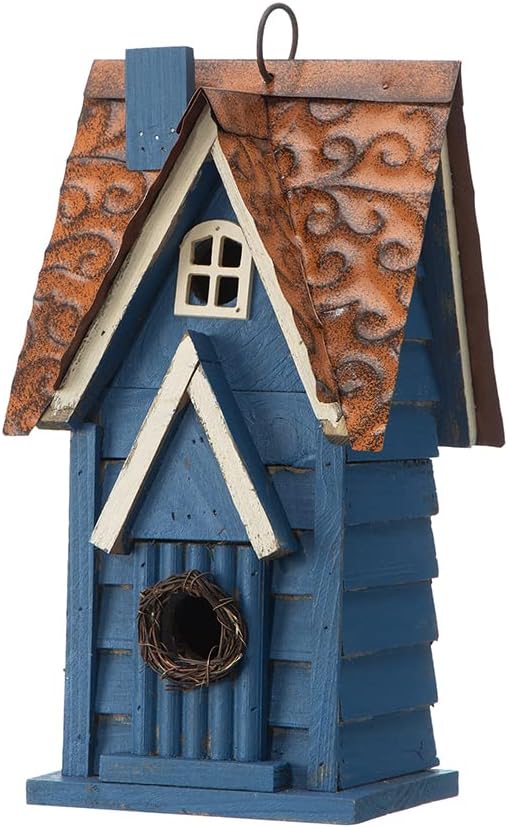Glitzhome 12" H Green Hanging Distressed Solid Wood Garden Bird House Decorative Birdhouse