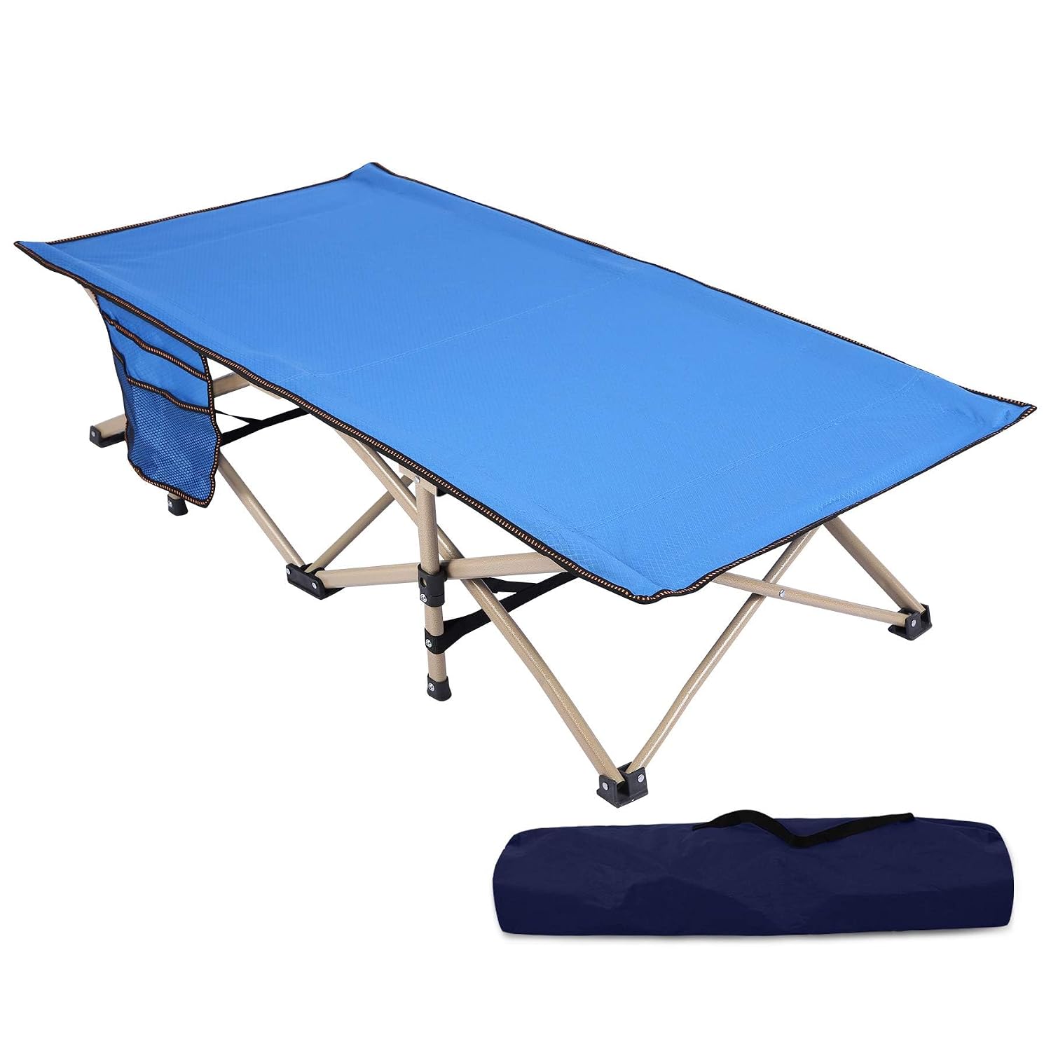 REDCAMP Extra Long Kids Cot for Camping 2-7 Years, Portable Travel Toddler Cot Bed with Carry Bag, Lightweight for Outdoor Indoor Home, Blue 53''x26''