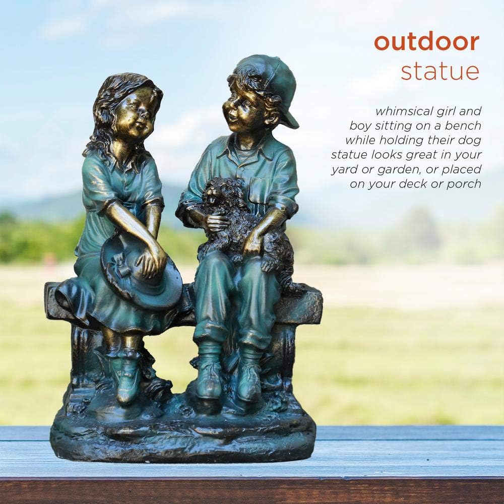 Alpine Corporation 26" Tall Indoor/Outdoor Girl Jumping Over Boy Statue Yard Art Decoration
