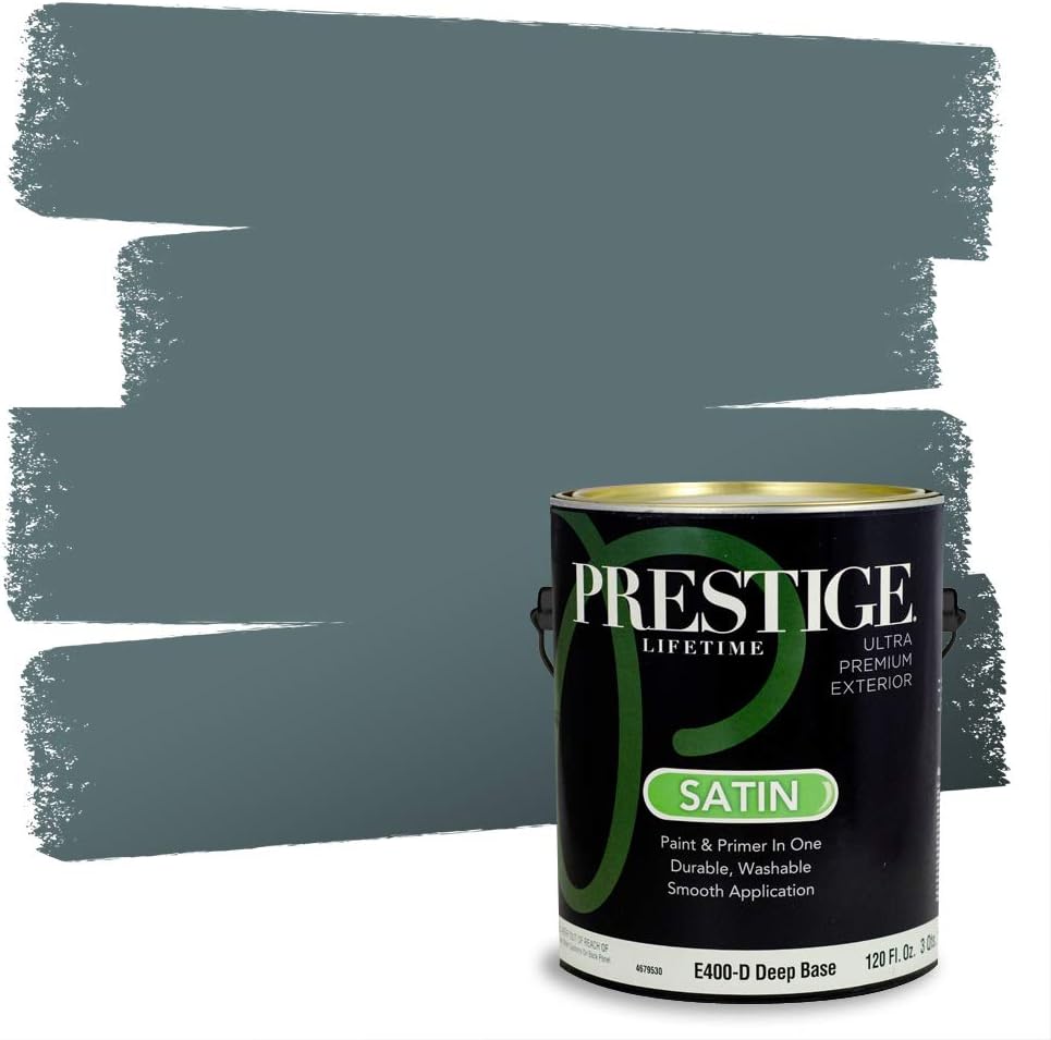 PRESTIGE Paints E100-T-SW6241 Exterior Paint and Primer in One, 1-Gallon, Flat, Comparable Match of Sherwin Williams Aleutian, 1 Gallon, SW18-Aleutian