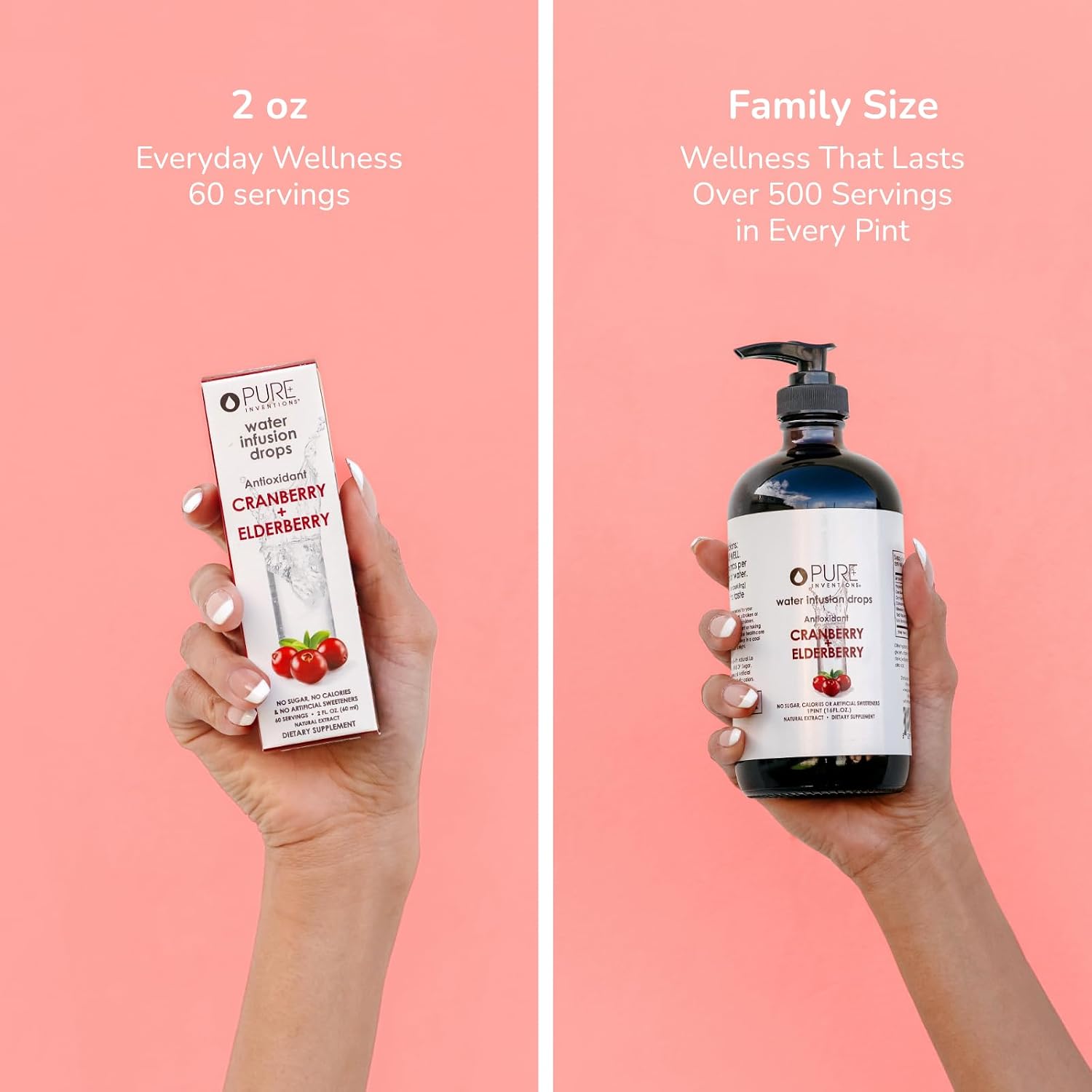 Pure Inventions Water Enhancer Drops - Refreshing and Delicious - Antioxidants, Electrolytes - No Sugar, Calories, or Artificial Sweeteners - Cranberry and Elderberry (60 Servings)