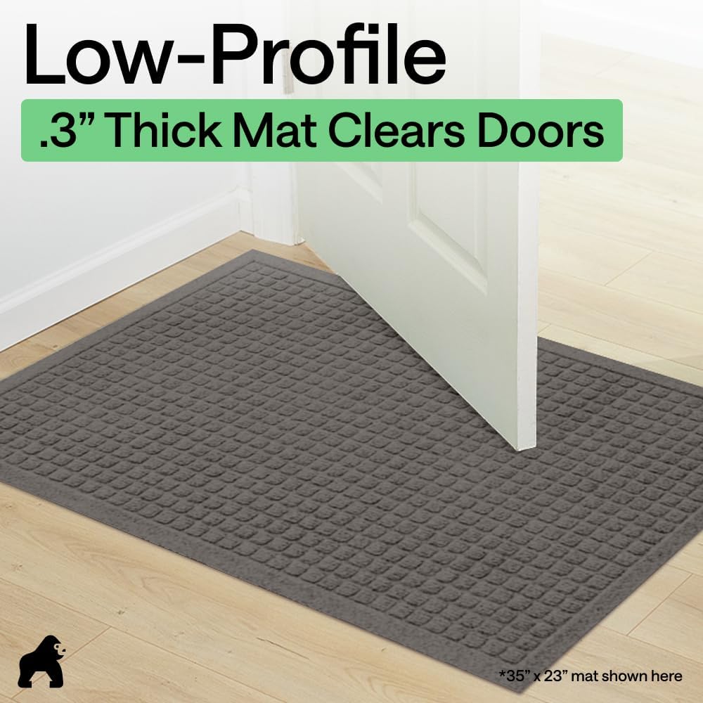 GORILLA GRIP® HydroABSORB Door Mat for Indoor Outdoor Use, 29x17 Black