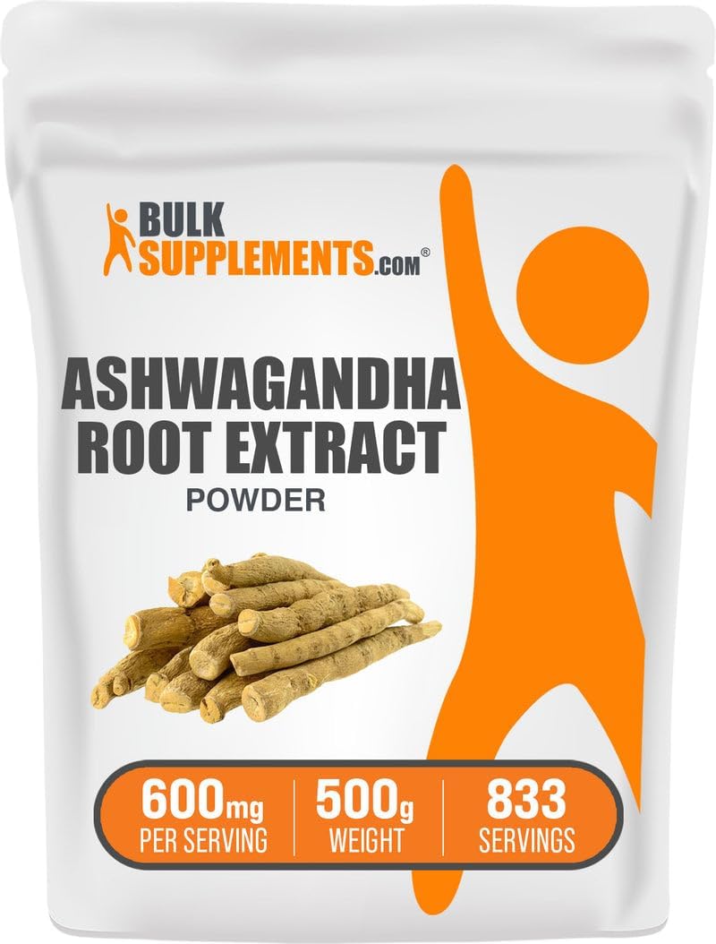 BulkSupplements.com Ashwagandha Root Extract Powder - Ashwagandha Supplement, Herbal Supplement - Vegan & Gluten Free, 600mg per Serving, 1kg (2.2 lbs) (Pack of 1)