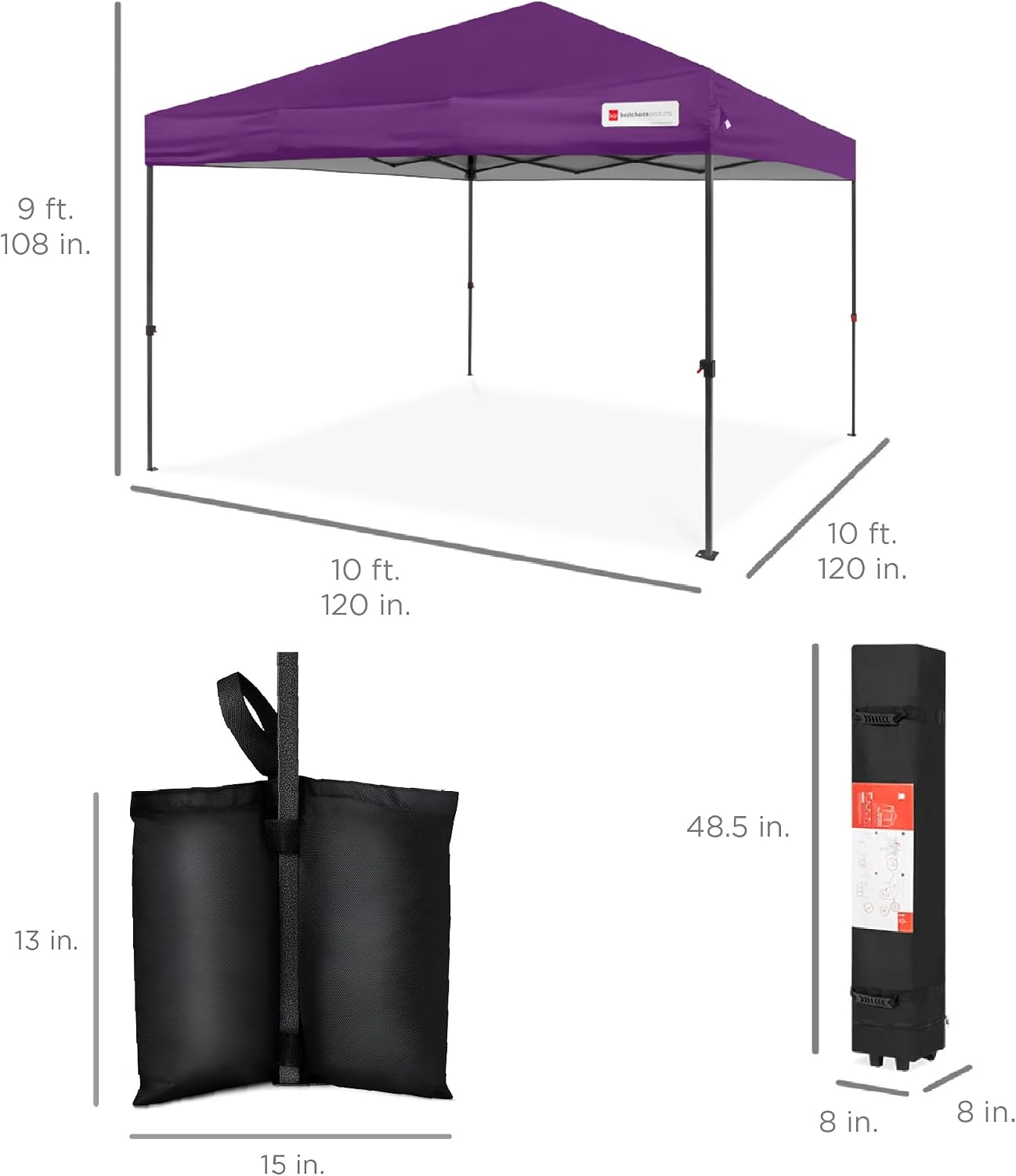 Best Choice Products 10x10ft Pop Up Canopy Tent, Outdoor Shade, 1 Person 1 Minute Set Up, Carry Case, 4 Weight Bags - White