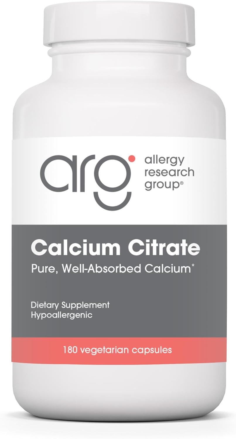 Allergy Research Group Calcium Citrate - Delivers 150 mg Calcium - Well-Absorbed Mineral for Bone & Cellular Function - 180 Servings - 180 Capsules