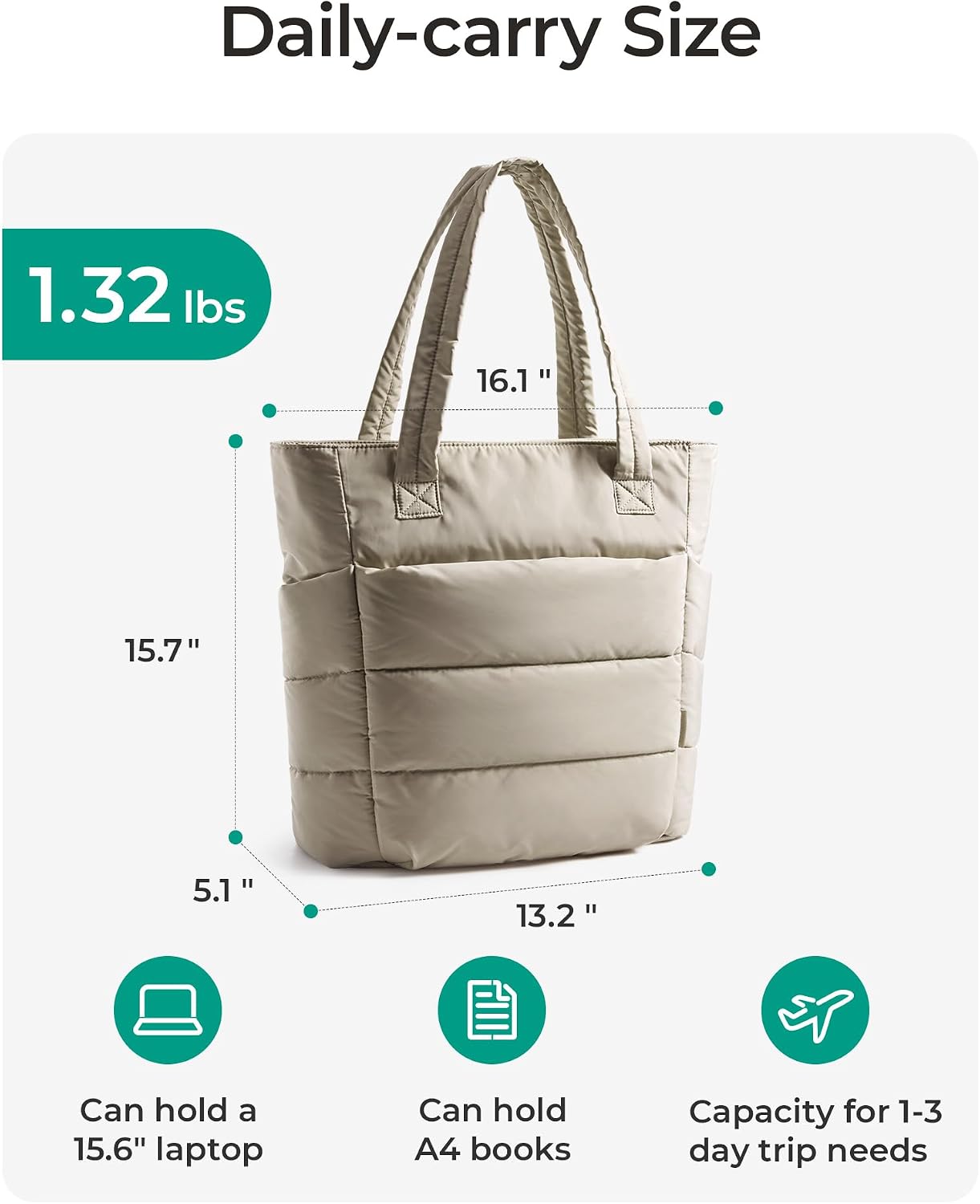 BAGSMART Tote Bag for Women, Lightweight Puffy Tote Bag with Compartments Shoulder Bag Handbag for Travel, Work, Gym | Lightweight