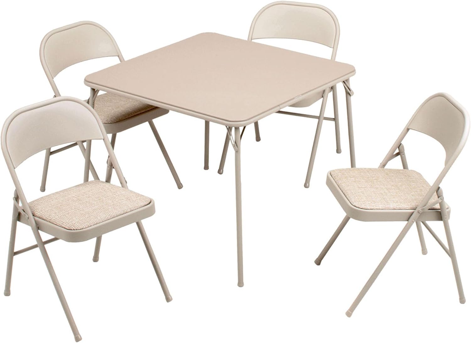 Sudden Comfort 5 Piece 34 x 34 Inch Square Folding Dining Card Table, Tan | with 4 Padded Folding Chairs Furniture Set for Gatherings and Games