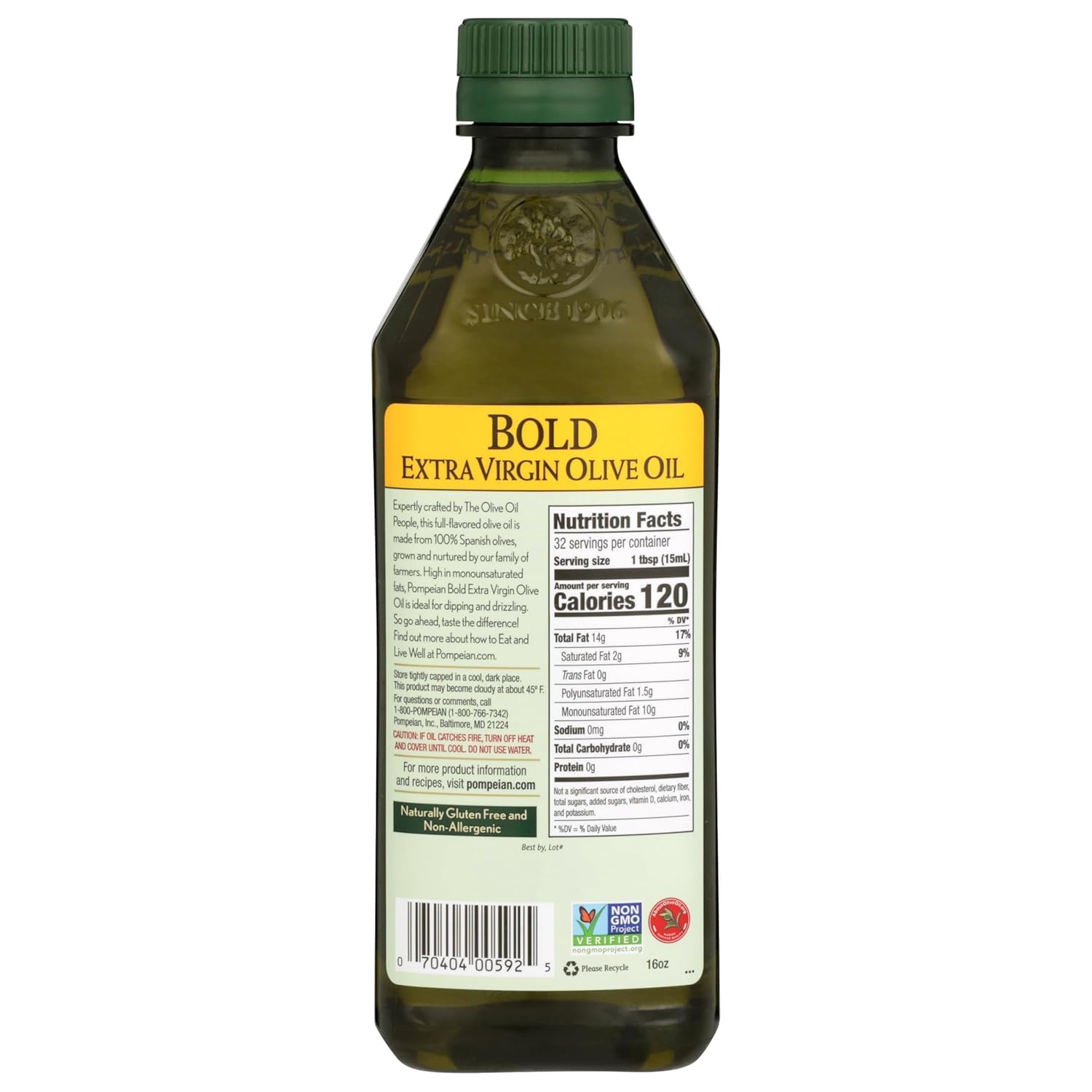 Pompeian Bold Spanish Extra Virgin Olive Oil - 16 fl oz - First Cold Pressed Olive Oil for Cooking - Bold Taste for Dipping and Drizzling