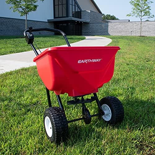 EarthWay 2030P-Plus 65 LB (29 KG) Capacity Commercial Walk-Behind Broadcast Spreader for Grass, Fertilizer, Seeds — Includes Side Spread Control