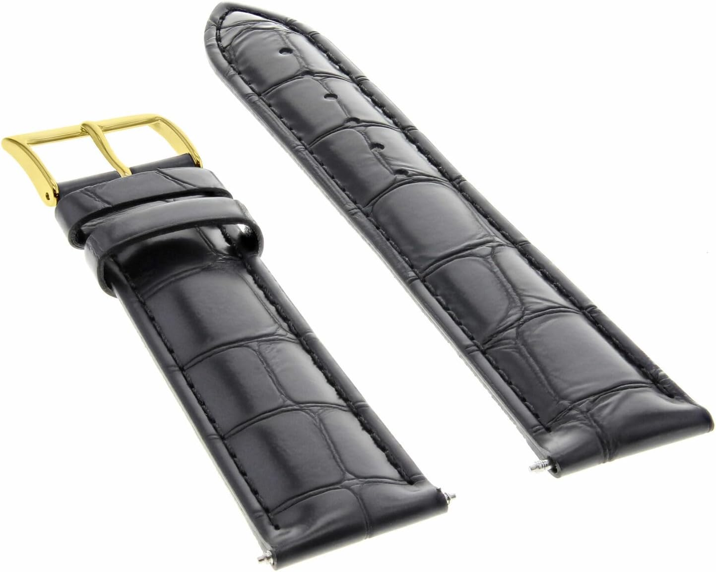 Ewatchparts 22mm Leather Watch Band Watch Strap Compatible With Invicta Pro Diver Watch Black With Gold Buckle