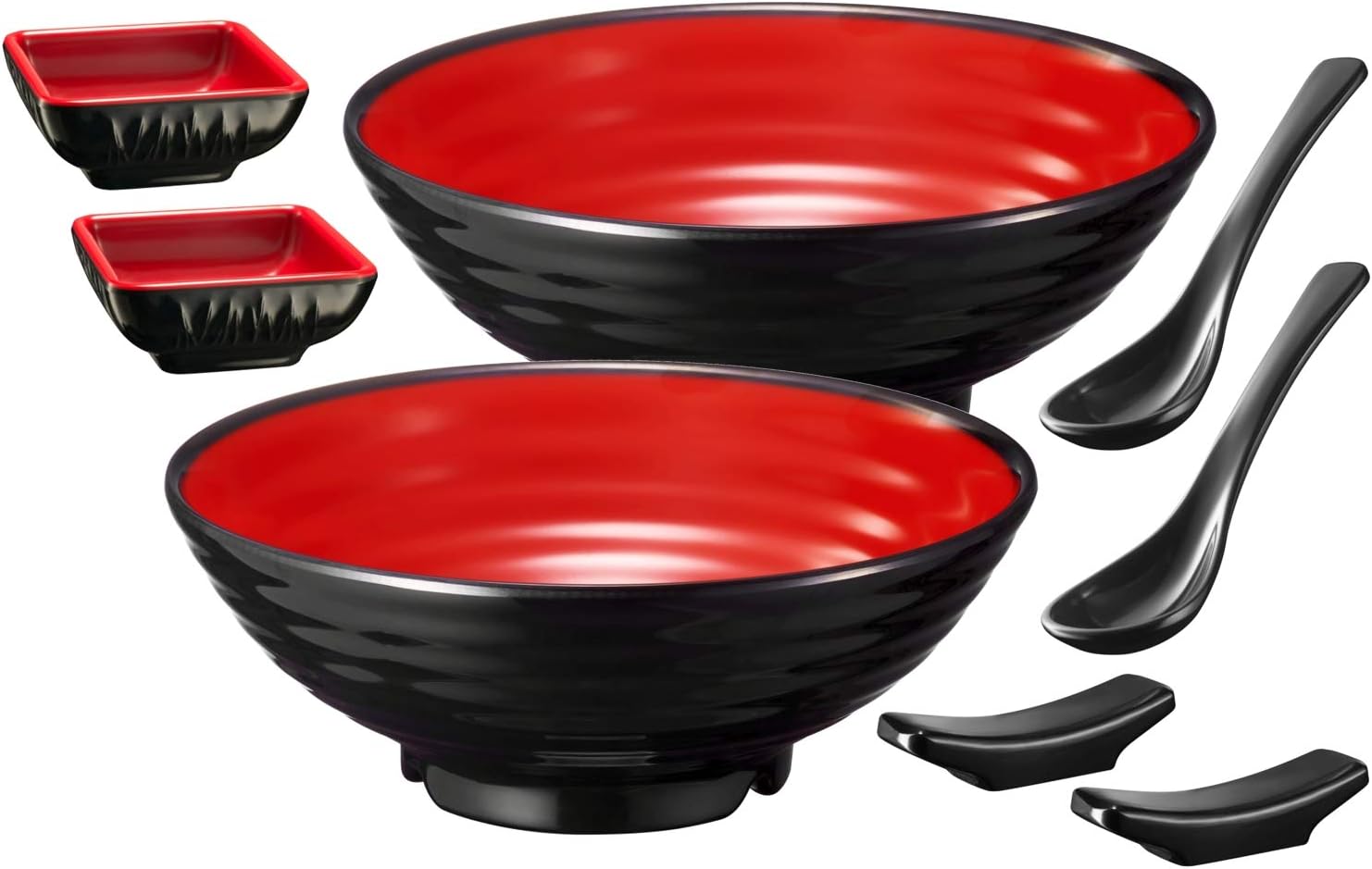 Unbreakable Ramen Bowl Set with Chopsticks and Spoon: 2 large Japanese Style Melamine Ramen Bowls