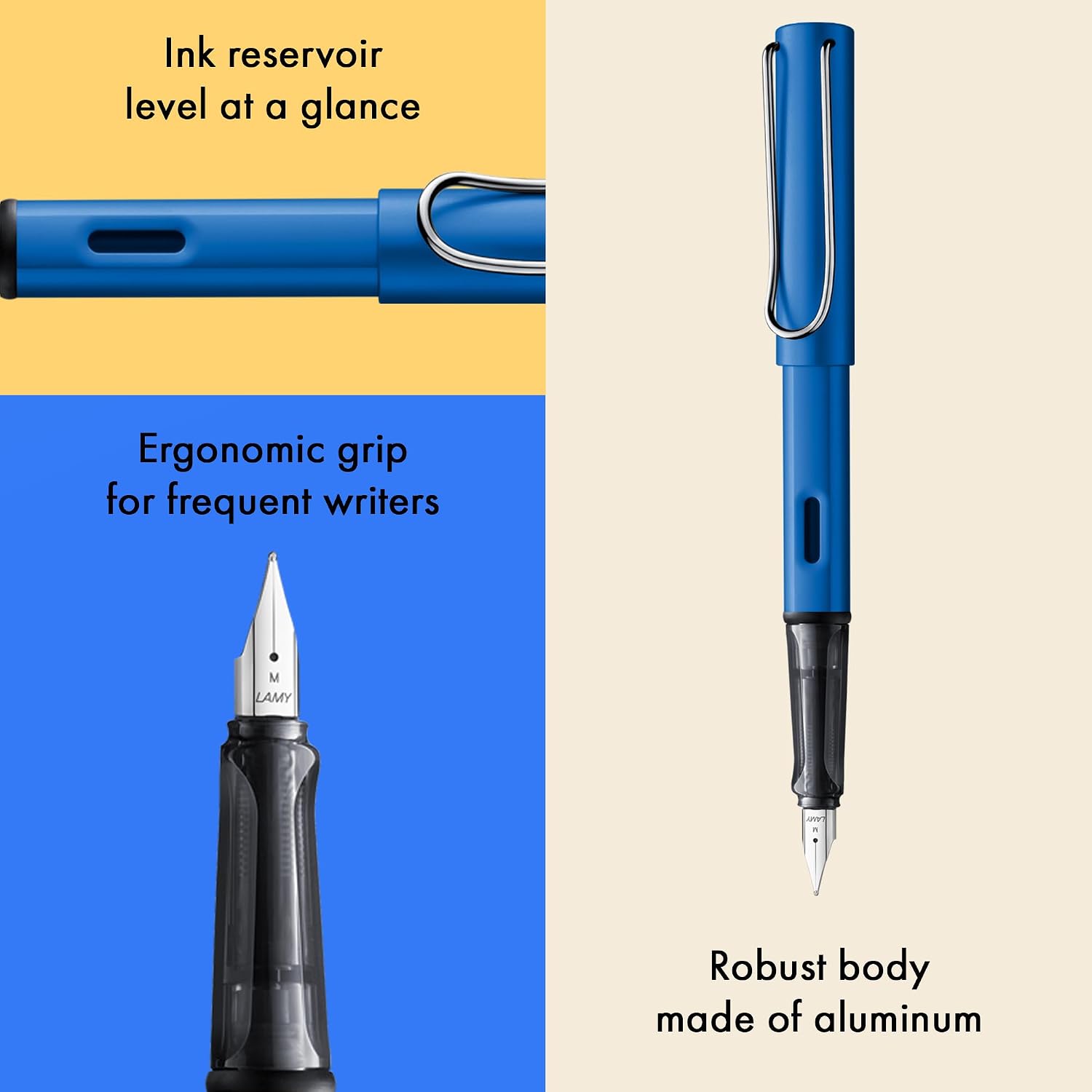 LAMY AL-star black - Fountain Pen with ergonomic grip & black Left-Handed steel nib (LH) in size M - lightweight aluminum body - including LAMY T 10 blue cartridge