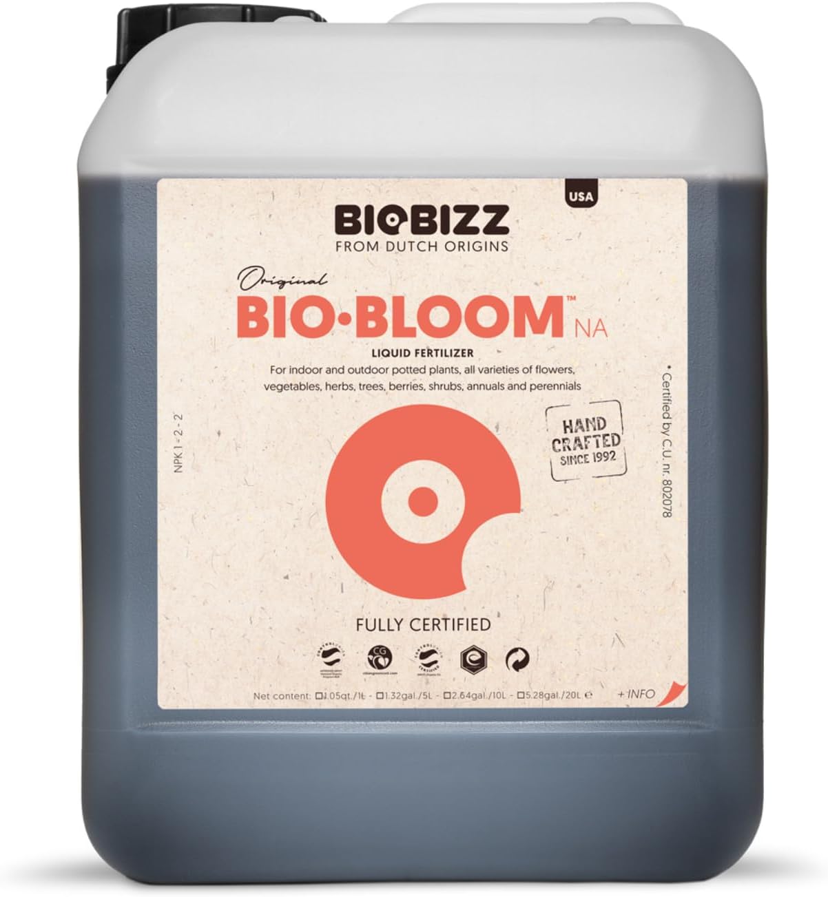 BioBizz 1L Bio-Bloom Liquid Fertiliser - Certified Organic Bloom Feed with Natural Sugar Beet Extract - Promotes Flowering, Fruiting & Resin Production - for Soil, Coco & Hydroponics