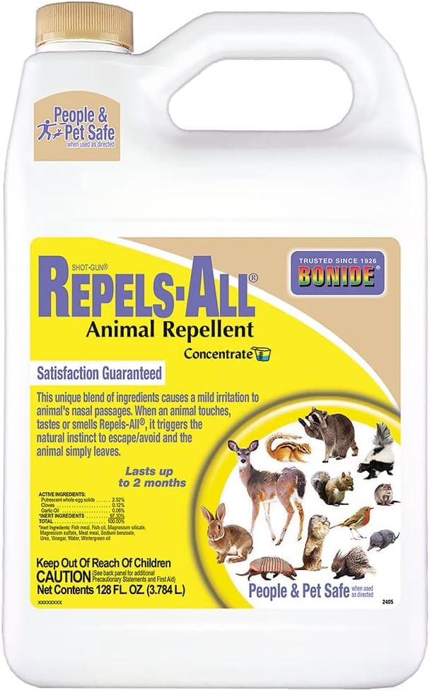 Bonide Repels-All Animal Repellent, 128 oz Concentrate | Outdoor Pest Control, Deter Deer from Garden, People & Pet Safe