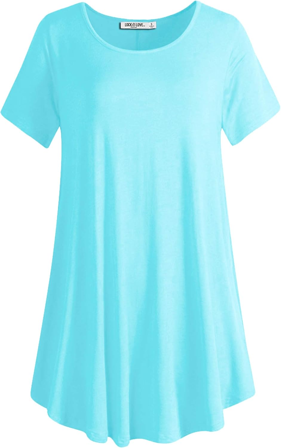 Lock and Love Women Solid Short Sleeve/Sleeveless Tunic for Leggings Swing Tunic Flare Tank Tops S-5XL Plus Size Made in USA