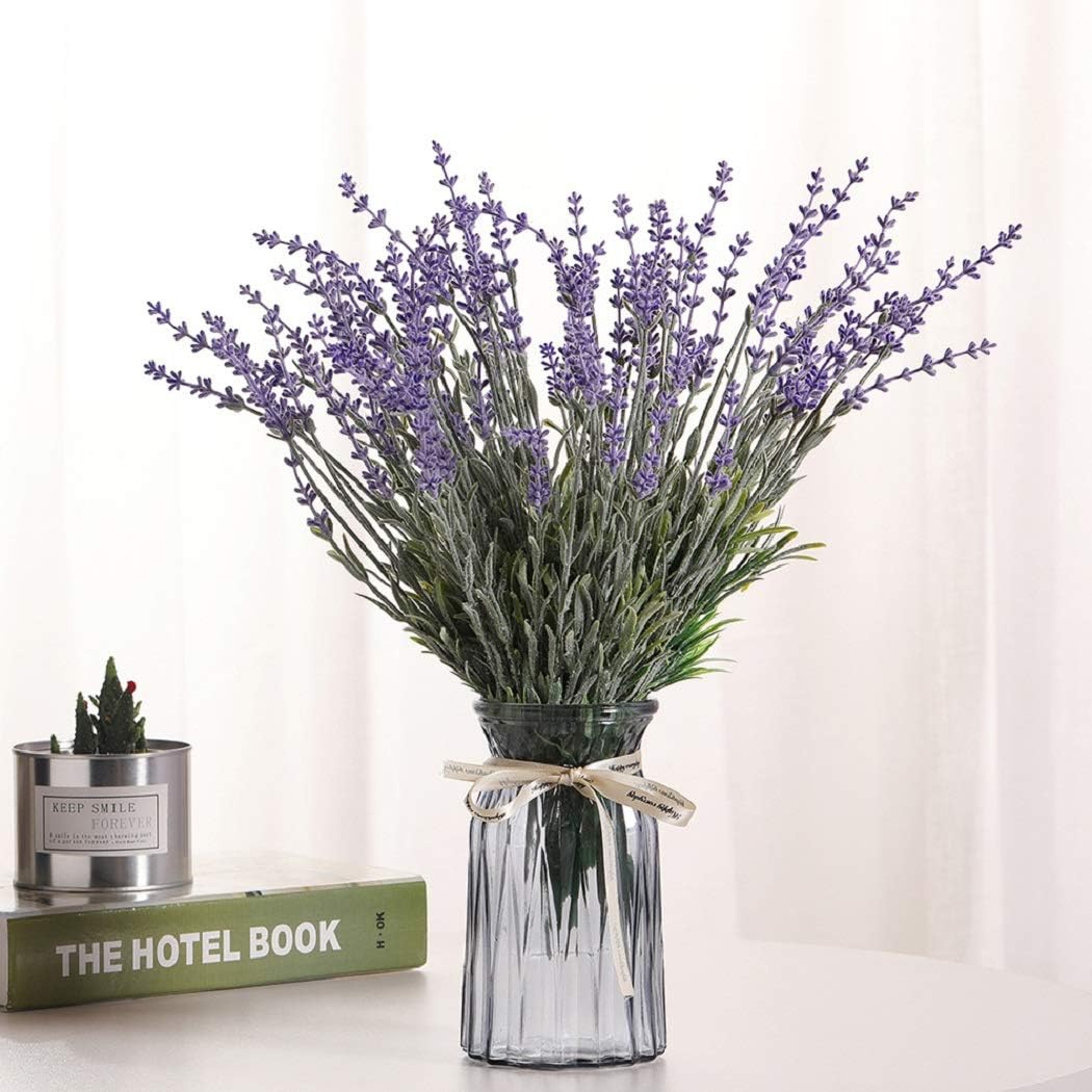 Artificial Lavender Flowers with Silk Flocked Fake Lavender Plant for Wedding Home Table Centerpiece Decor-Pack of 4
