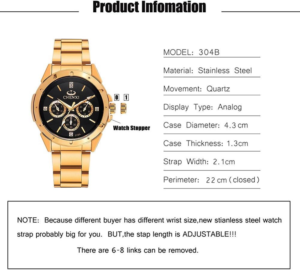 DREAMING Q&P Fq-005 Classic Style Gold Stainless Steel Mens Wrist Watches with Crystals for Man